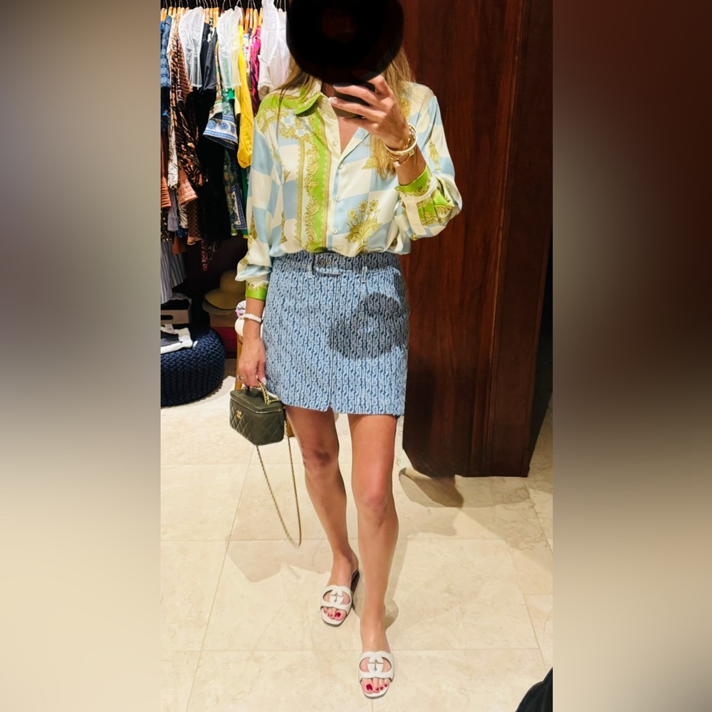 Paco Rabanne Blue Monogram Mini Skirt